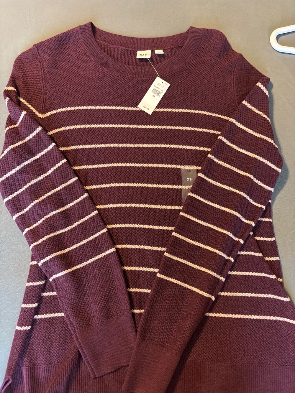 GAP Striped Crewneck Sweater in Wine and Cream NWT